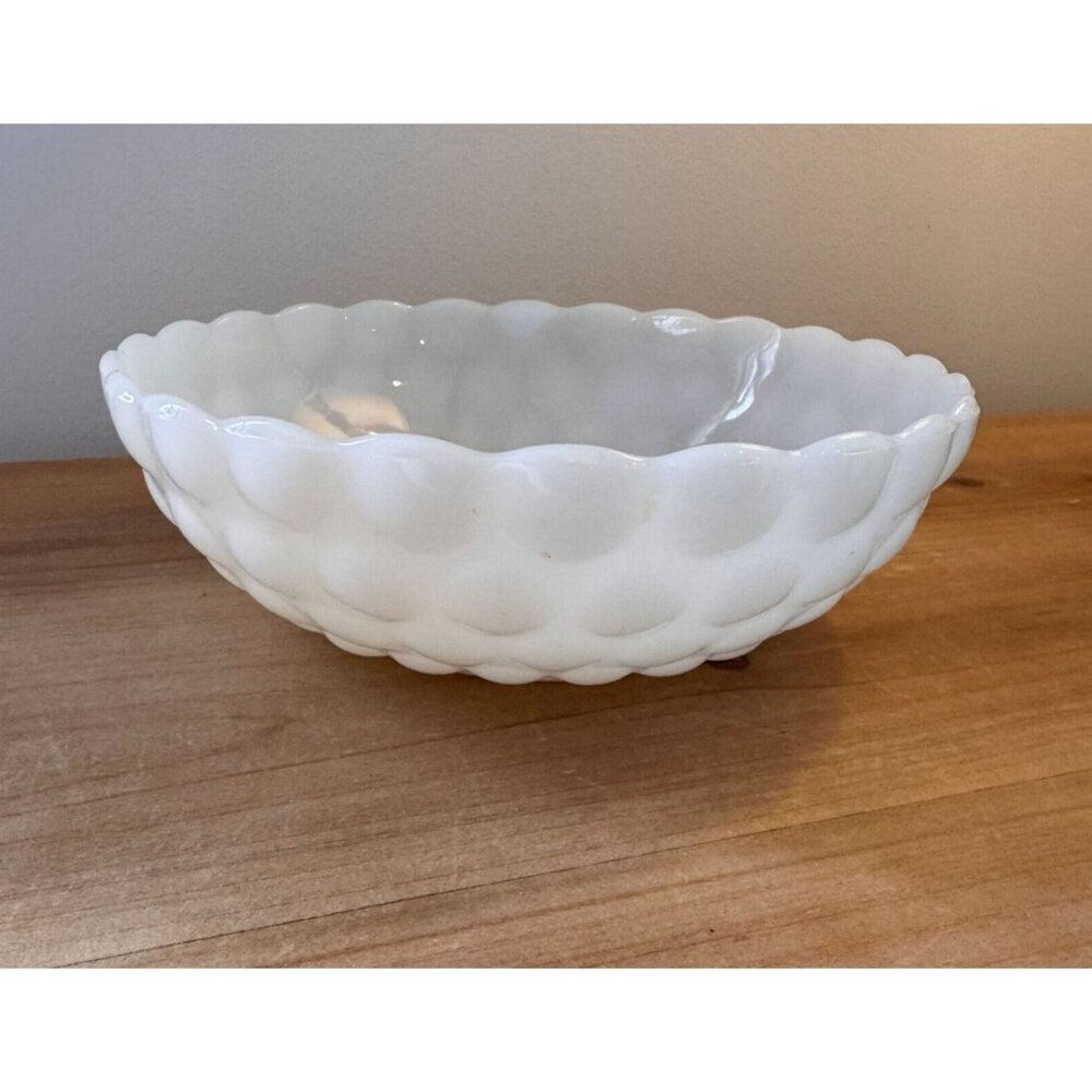 Vintage Anchor Hocking Fire King White Milk Glass Bubble Bowl Serving Dish